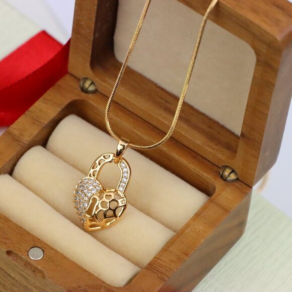 "Rose Gold Heart Lock Pendant with Crystal Accents and Cutout Design, XPPT1252 - Picture 10 of 12